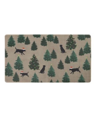 Dogs and Christmas Trees Non-Slip Kitchen Mat, 17.5" x 32"