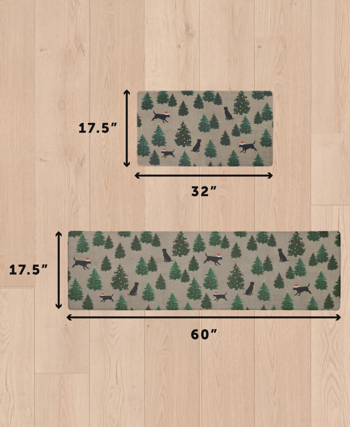 Eddie Bauer Dogs and Christmas Trees Non-Slip 2-Piece Kitchen Mat Set