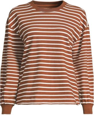 Plus Size Long-Sleeve Breton-Stripe Relaxed-Fit T-Shirt