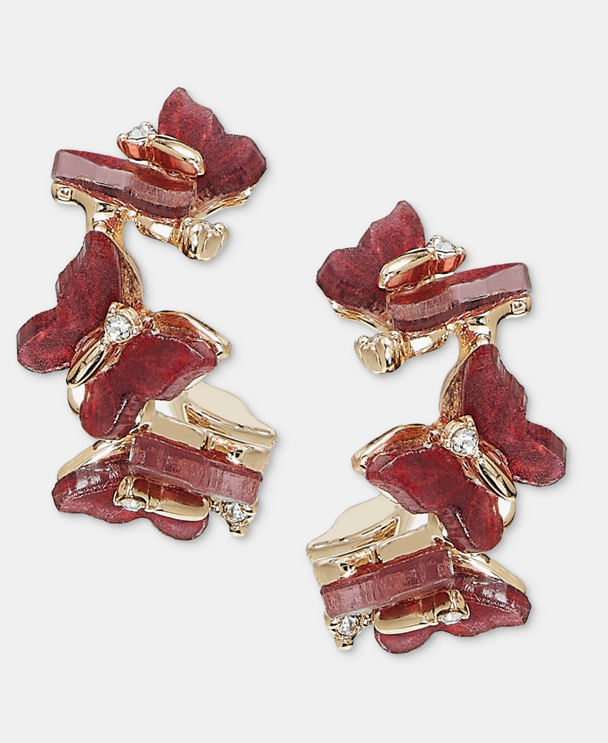 Lonna & Lilly Women's Crystal Burgundy Butterfly-Hoop Earrings - Burgundy