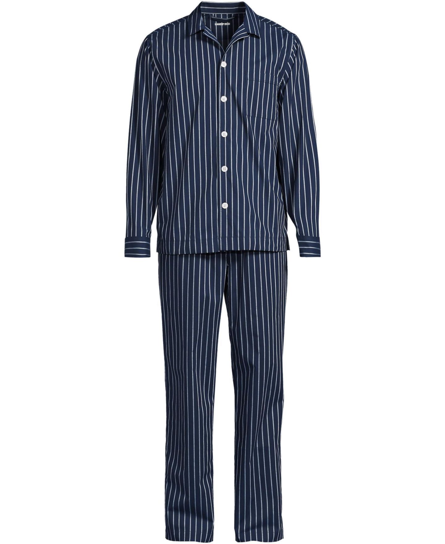 Мужские брюки Lands' End Long Sleeve Essential Pant Pattern Set, цвет: Тёмно-синий / Белый полосатый — фото 3