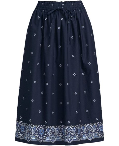 Женская юбка Lands' End Poplin Pull On Midi, цвет: Тёмно-синий с принтом