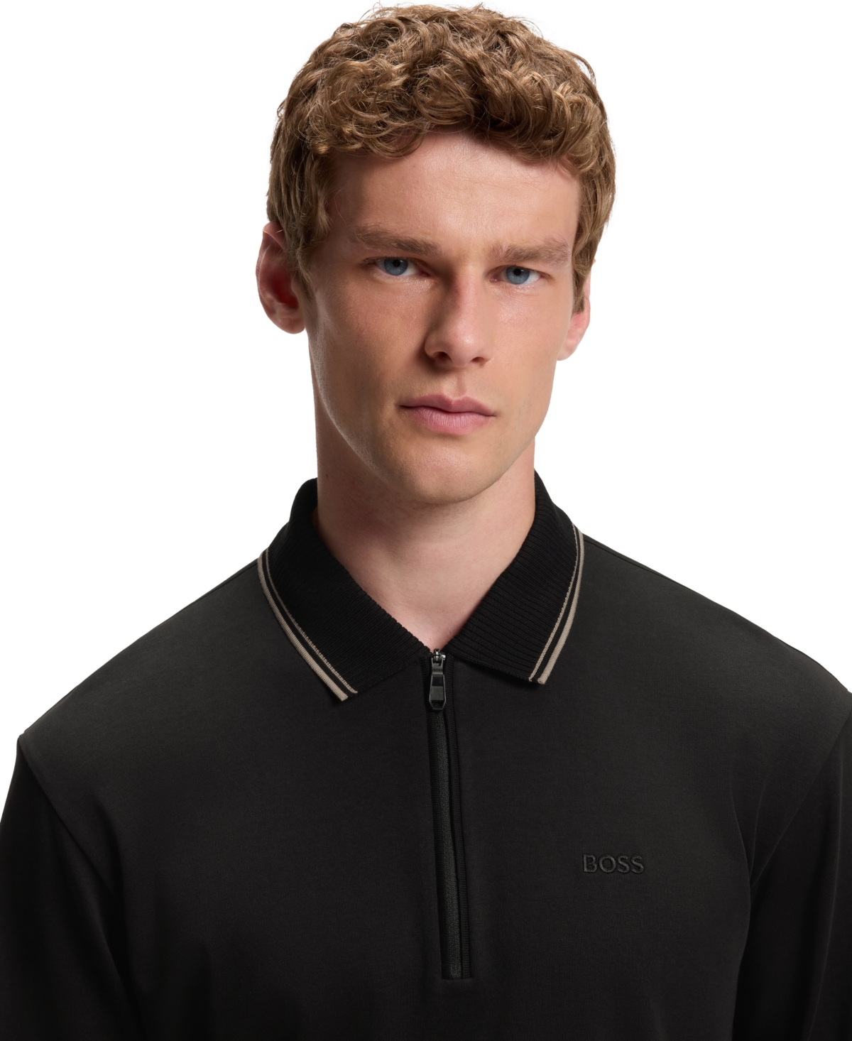 Boss by Hugo Boss Men's Interlock-Cotton Zip-Neck Polo Shirt