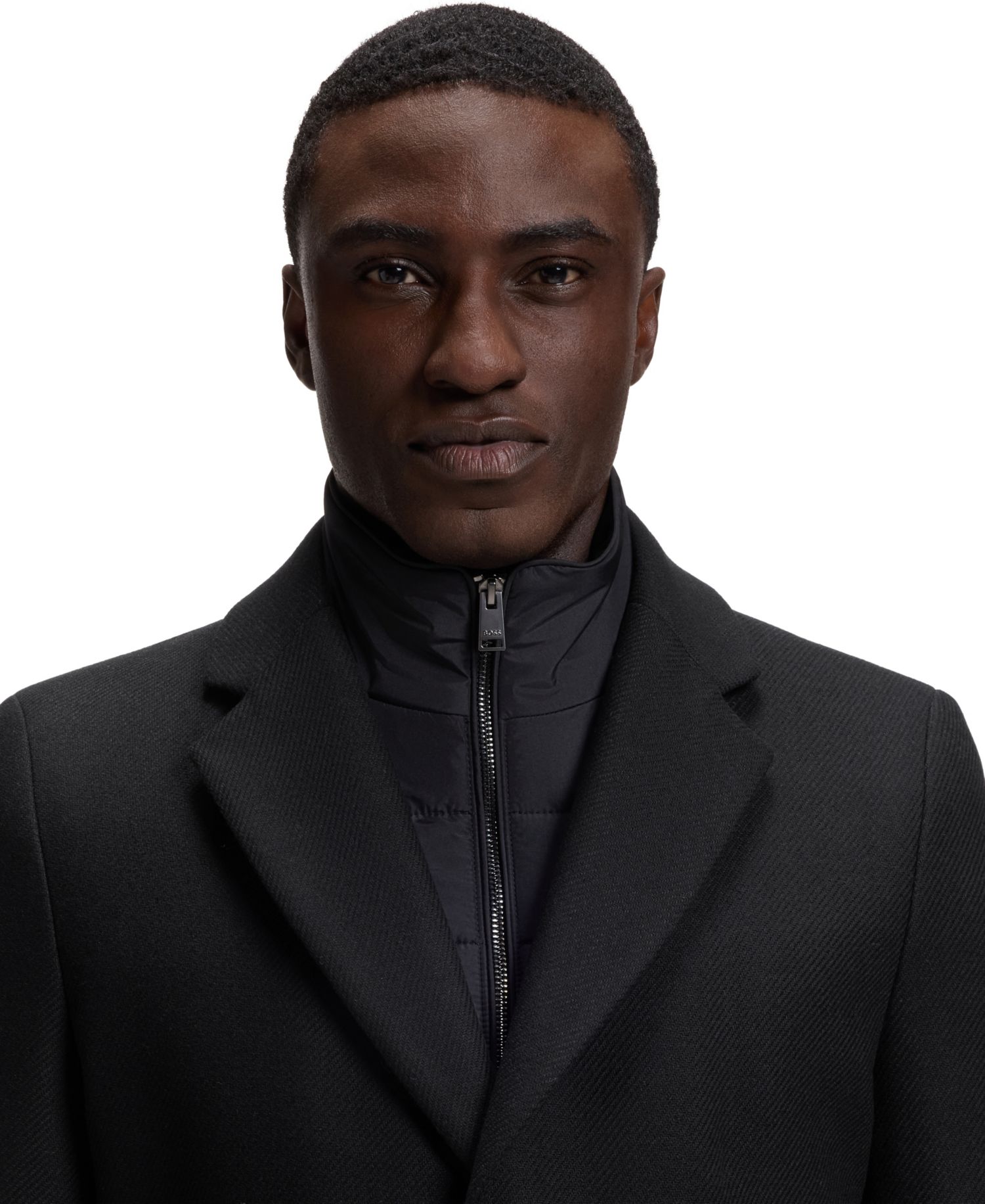 BOSS by Men's Hyde Slim-Fit Wool-Blend Zip-Up Inner Overcoat