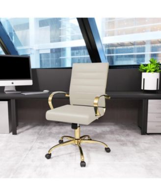 (Set of 2) Benmar Leather Office Chair with Gold Accents, Adjustable Height, Swivel Ergonomic Design for Home Office