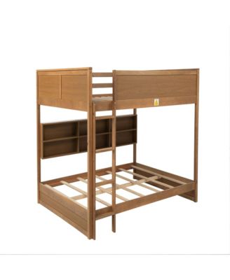 Queen Over Queen Bunk Bed with Built-in Storage Cabinets,Charging Station,Ladder,Safety Guardrails