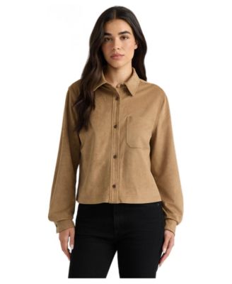 Women's Cropped Button-Down Faux Suede Shirt