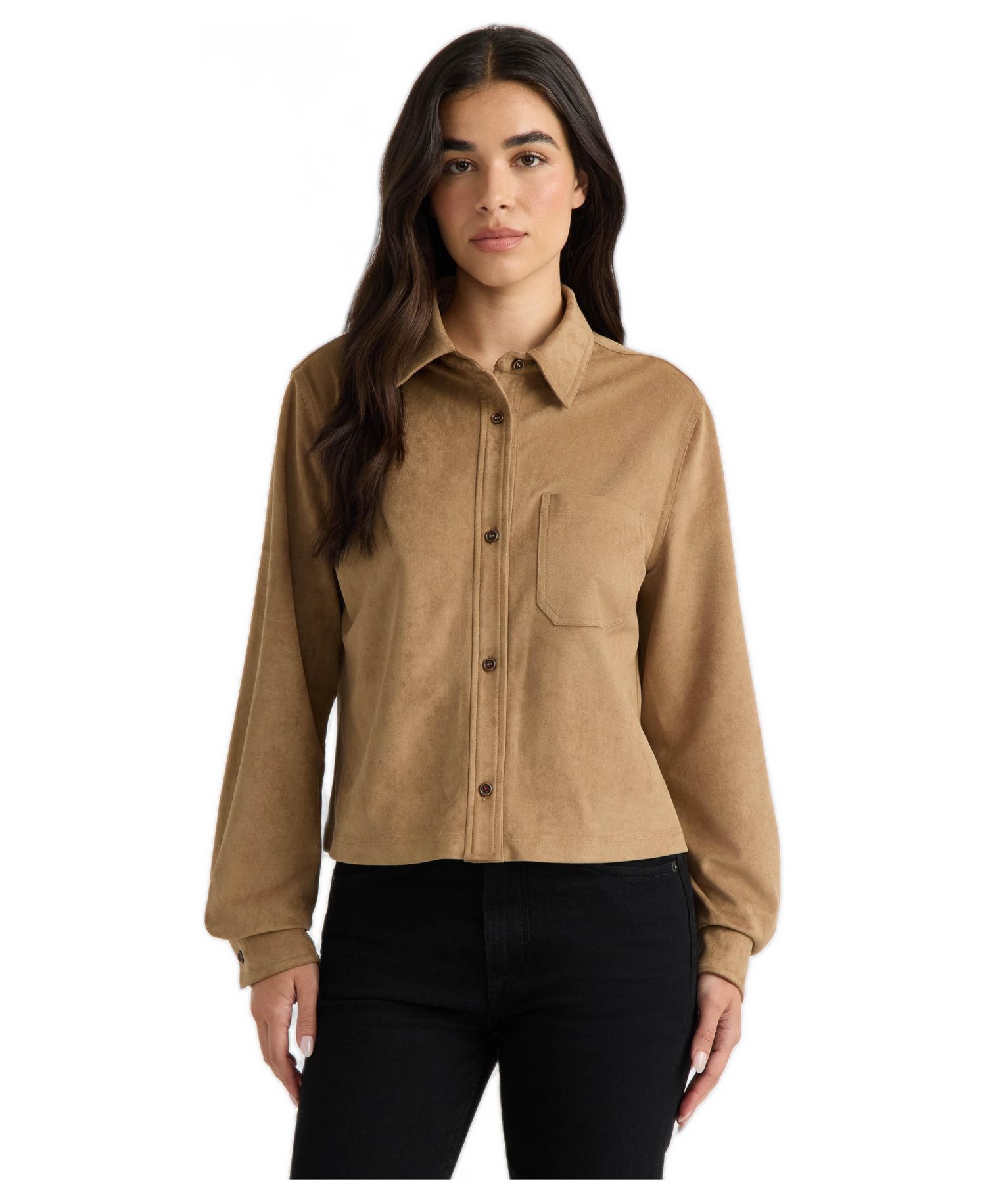 Women's Cropped Button-Down Faux Suede Shirt