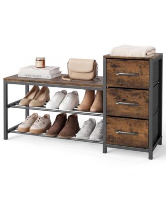 Industrial Shoe Bench 3-Tier Shoe Rack w/ 3 Removable Fabric Drawers