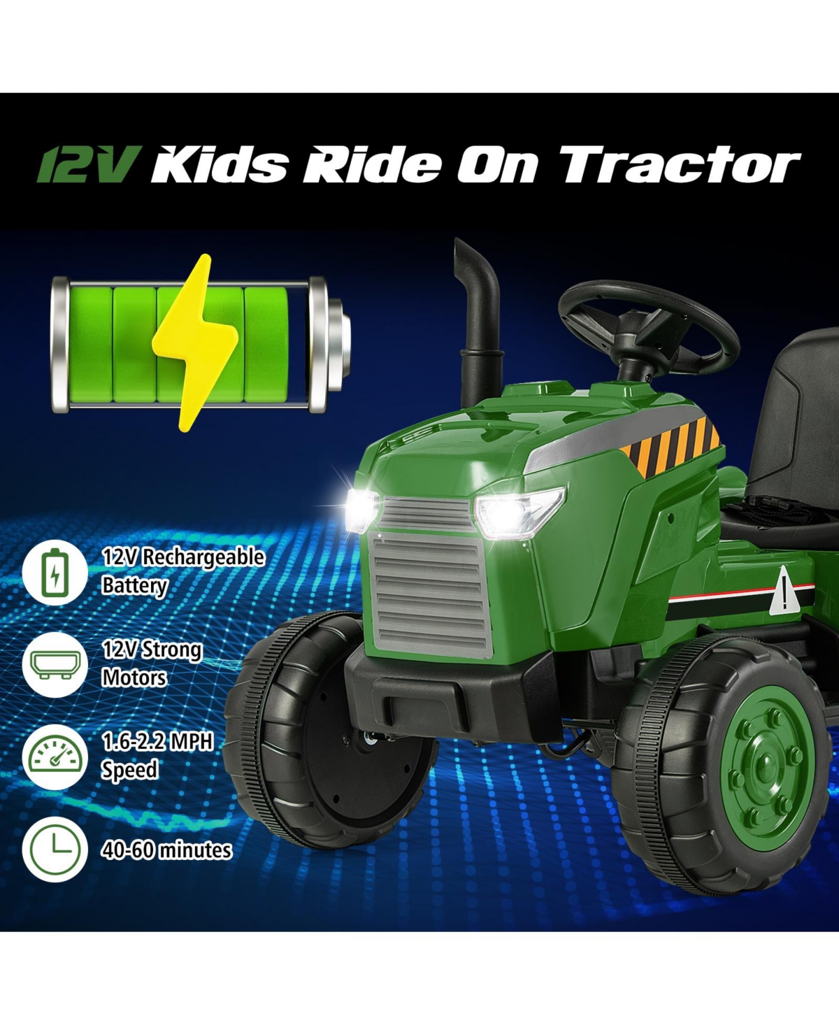 Mecale Ride-On Tractor 12V with Remote Control and Detachable Trailer, Ages 3-8