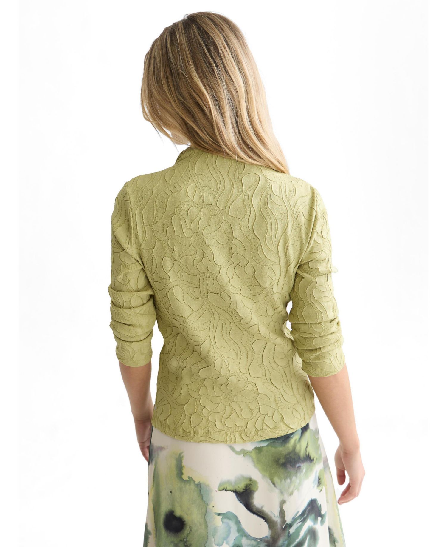 Women's Lightweight Embossed Pleat Mock Neck Cardigan