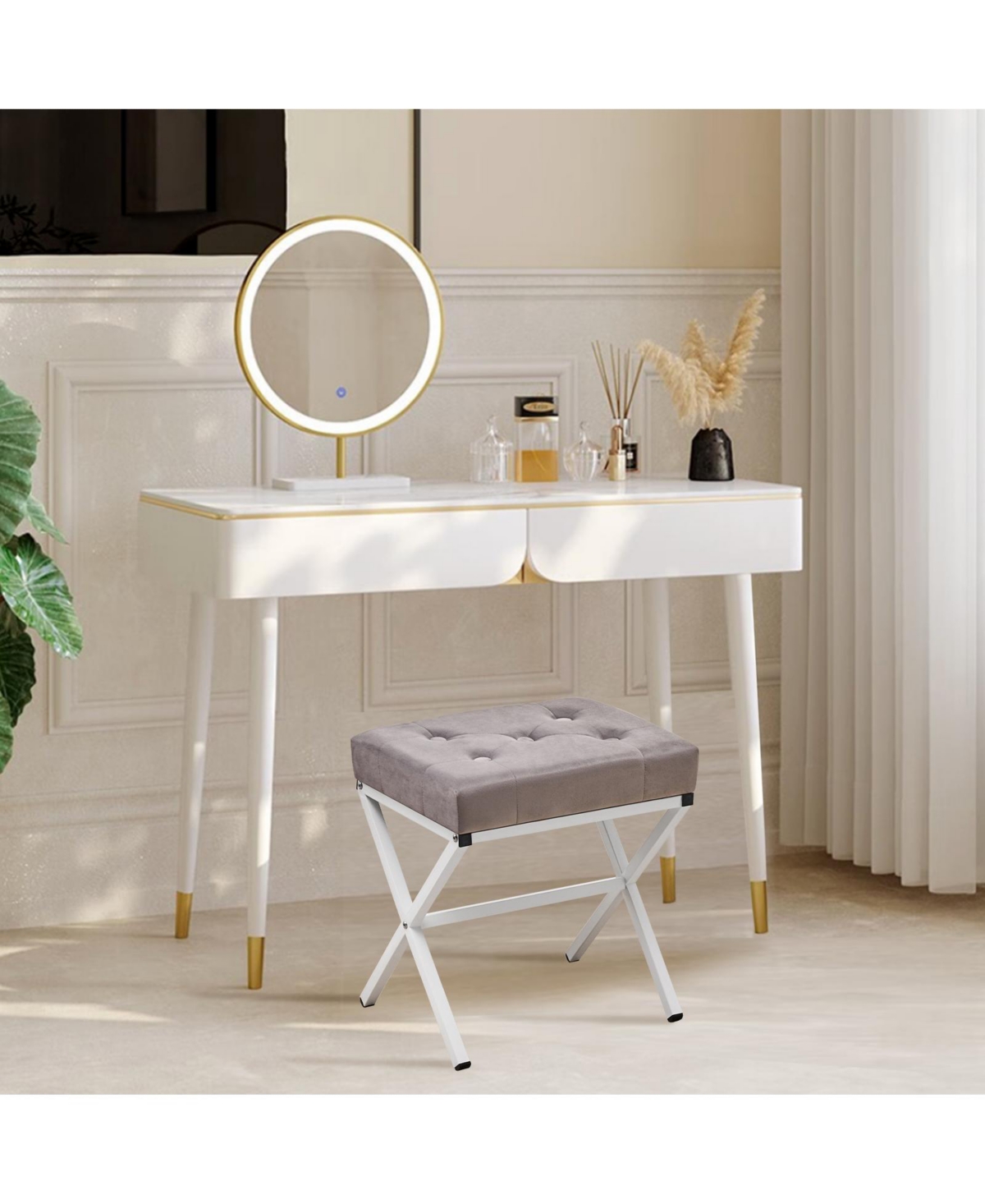 Slickblue Upholstered Ottoman Foot Stool with Thick Cushion and Metal X Legs