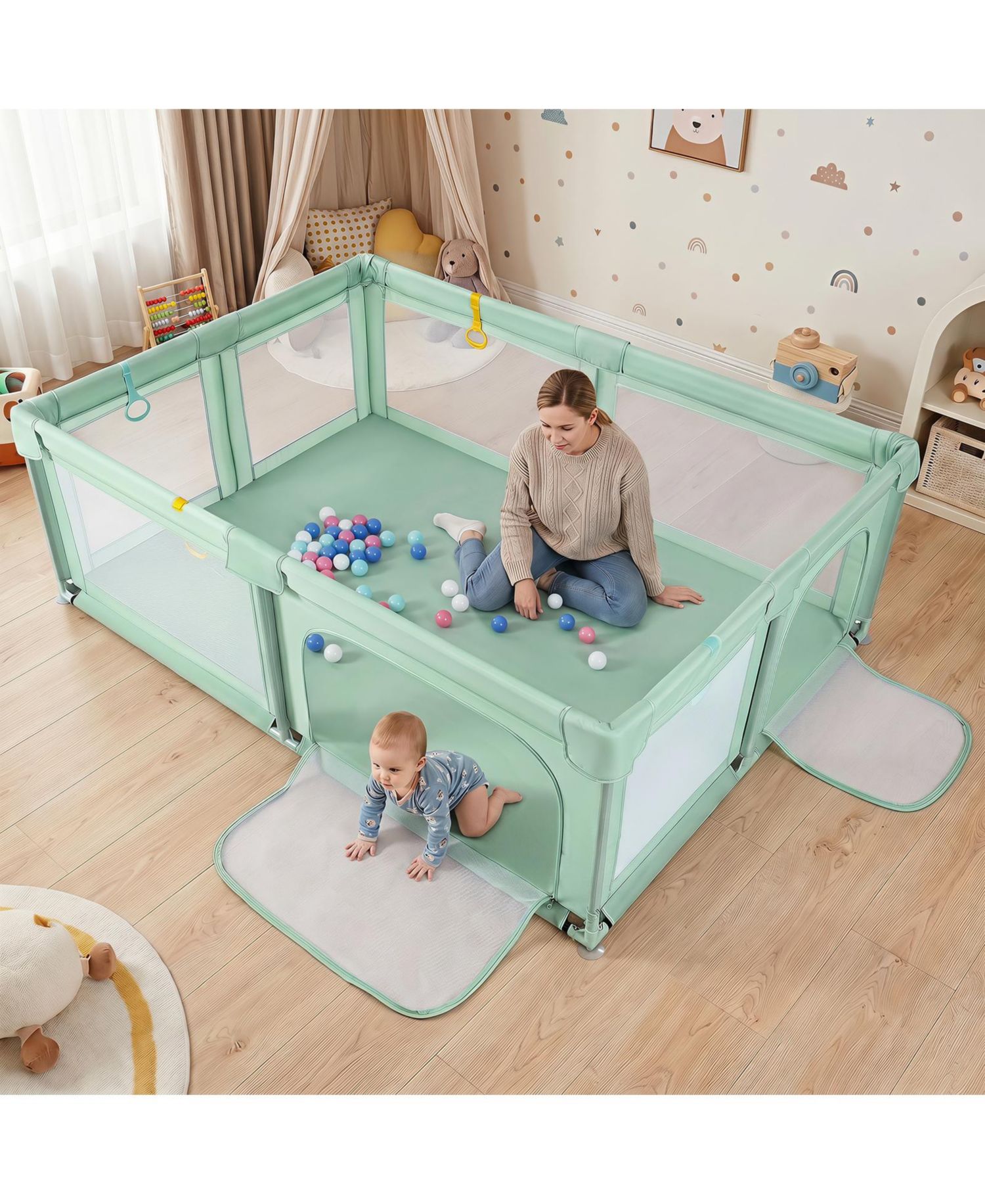 Large Portable Baby Playpen with 50 Ocean Balls