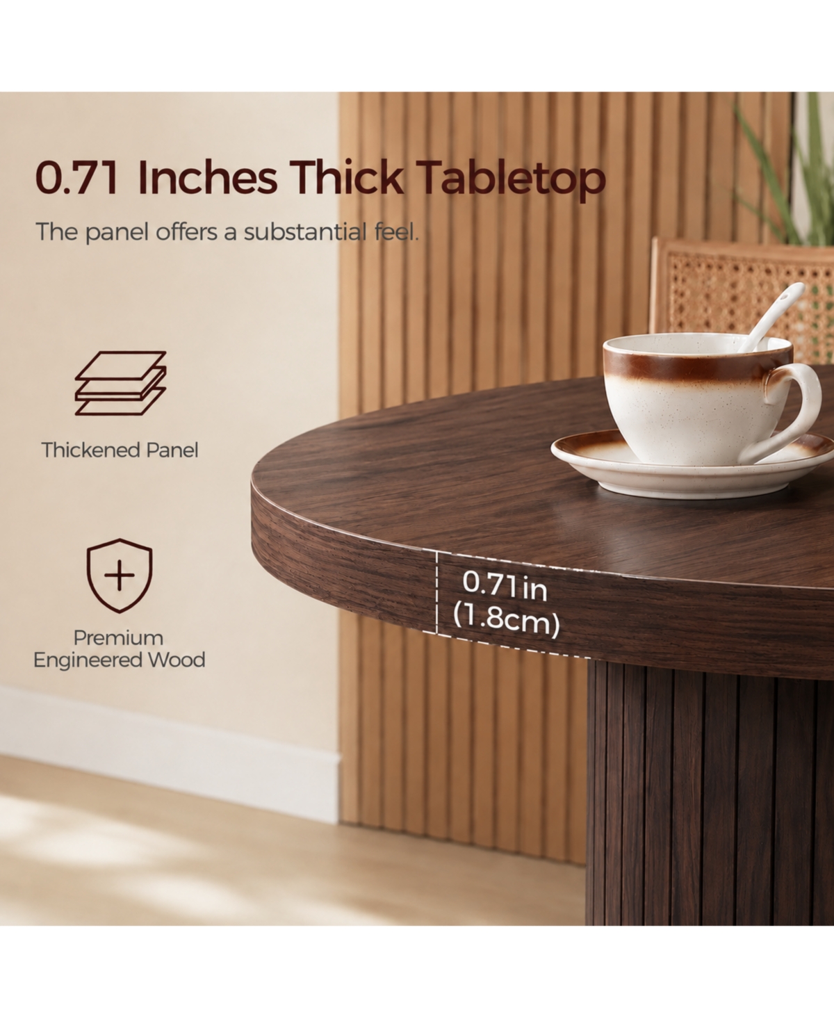 43.3' /59 ' Adjustable-Size Round Dining Table, Seats 4-6 People, Table with Slatted Legs, Suitable for Kitchens and Living Rooms