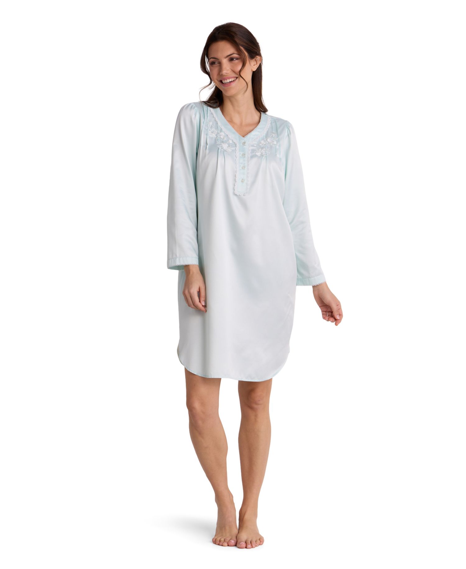 Women's Long-Sleeve V-Neck Brushed-Back Satin Gown