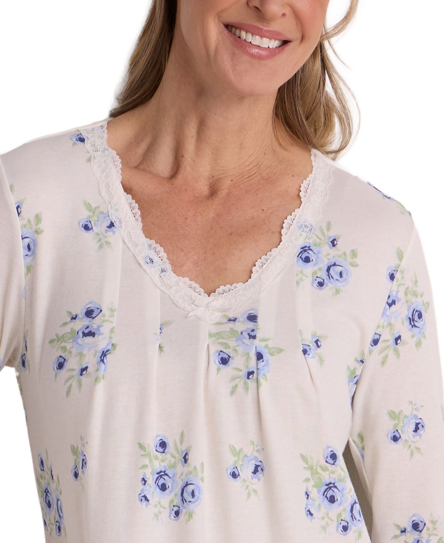 Women's Long-Sleeve Floral-Print V-Neck Gown