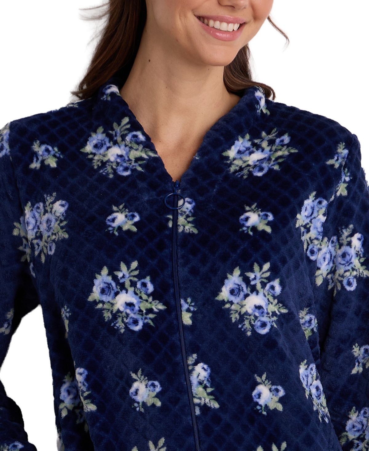Miss Elaine Women's Zip Front Fleece Diamond-Texture Robe