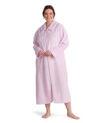 Plus Size Zip-Front Long-Sleeve Fleece Knit Robe