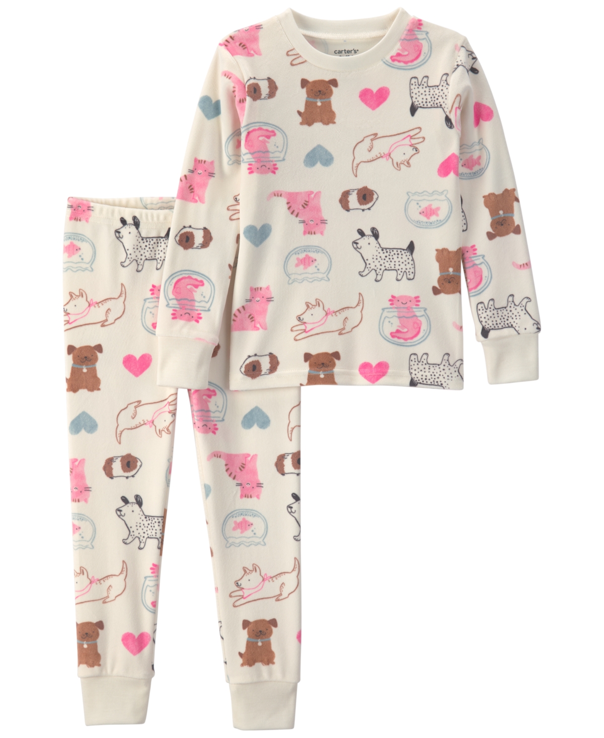 Carter's Toddler Girls' 2T-5T DreamPlush Heart-Print Long-Sleeve Snug-Fit Top and Pants, 2-Piece Pajama Set