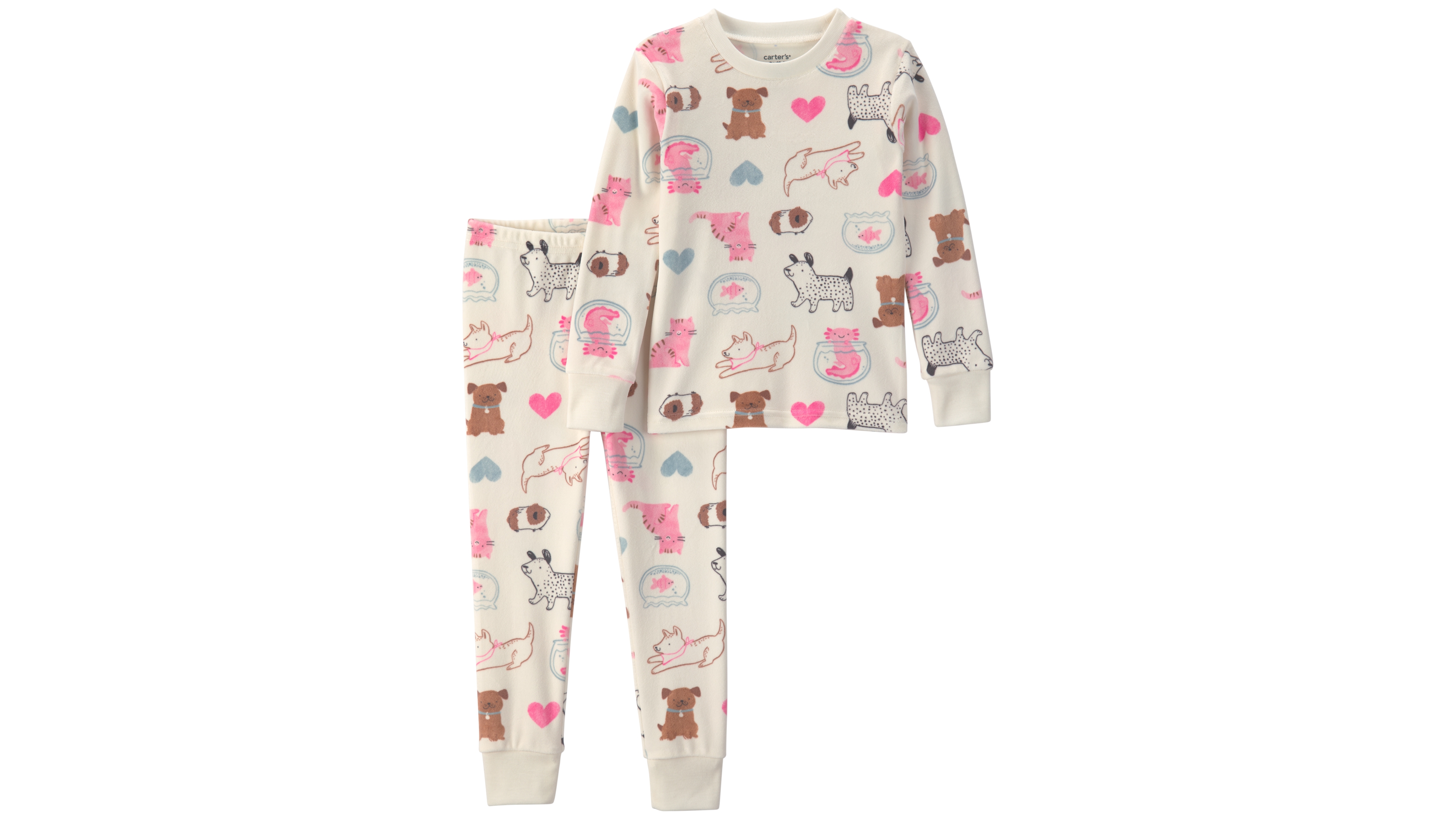 Carter's Toddler Girls' 2T-5T DreamPlush Heart-Print Long-Sleeve Snug-Fit Top and Pants, 2-Piece Pajama Set