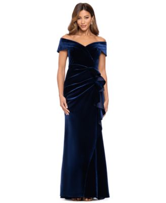 Women's Off-The-Shoulder Ruffle Velvet Dress