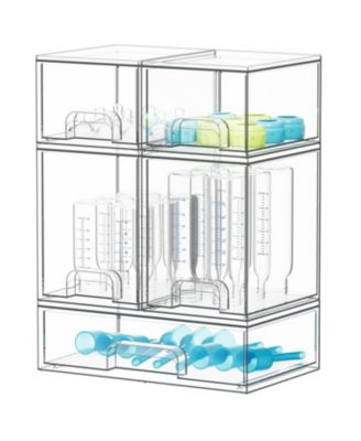 Baby Bottle Storage, 5 Pack Stackable Clear Drawer Unit with 2 Small, 2 Medium and 1 Large Bin for Countertop, Cabinet, Vanity and Bathroom