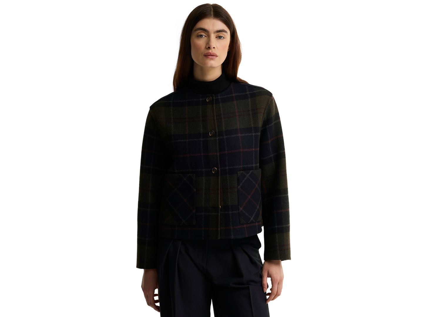 Женская рубашка Barbour Marlow Plaid Long-Sleeve Wool-Blend Overshirt, цвет: Теневой — фото 1