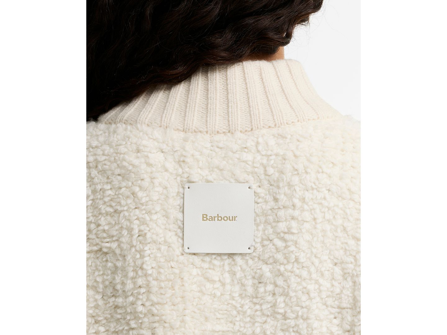 Женская куртка Barbour Hazelwood Wool-Blend Chunky-Knit Sherpa-Inspired Bomber, цвет: Экрю — фото 5