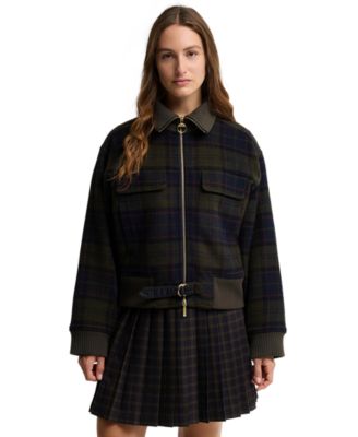 Women's Ivybridge Plaid Wool-Blend Funnel-Neck Jacket