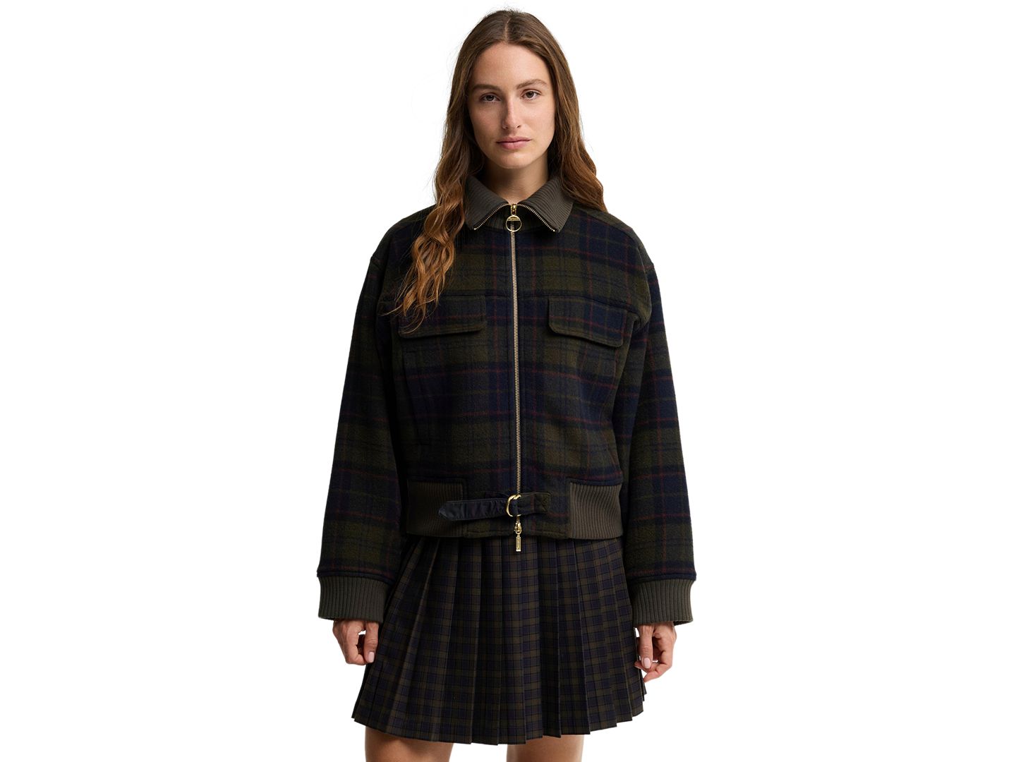 Женская куртка Barbour Ivybridge Plaid Wool-Blend Funnel-Neck, цвет: Теневой — фото 1