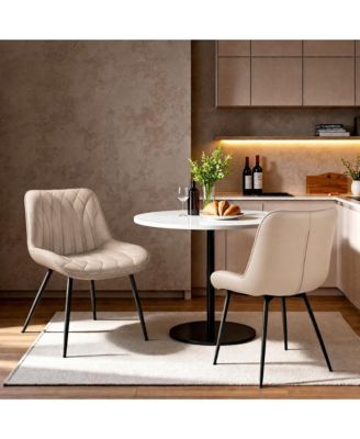 Set of 2 Modern Faux Leather Armless Dining Side Chairs, Upholstered Padded Seats with Sturdy Metal Legs for Kitchen and Dining Room