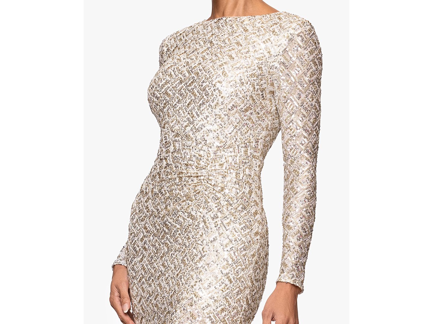 Женское платье XSCAPE Petite Allover-Sequin Boat-Neck Long-Sleeve Dress, цвет: Золотой серебряный — фото 3
