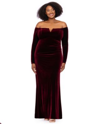 Plus Size Off-the-Shoulder Velvet Long-Sleeve Gown