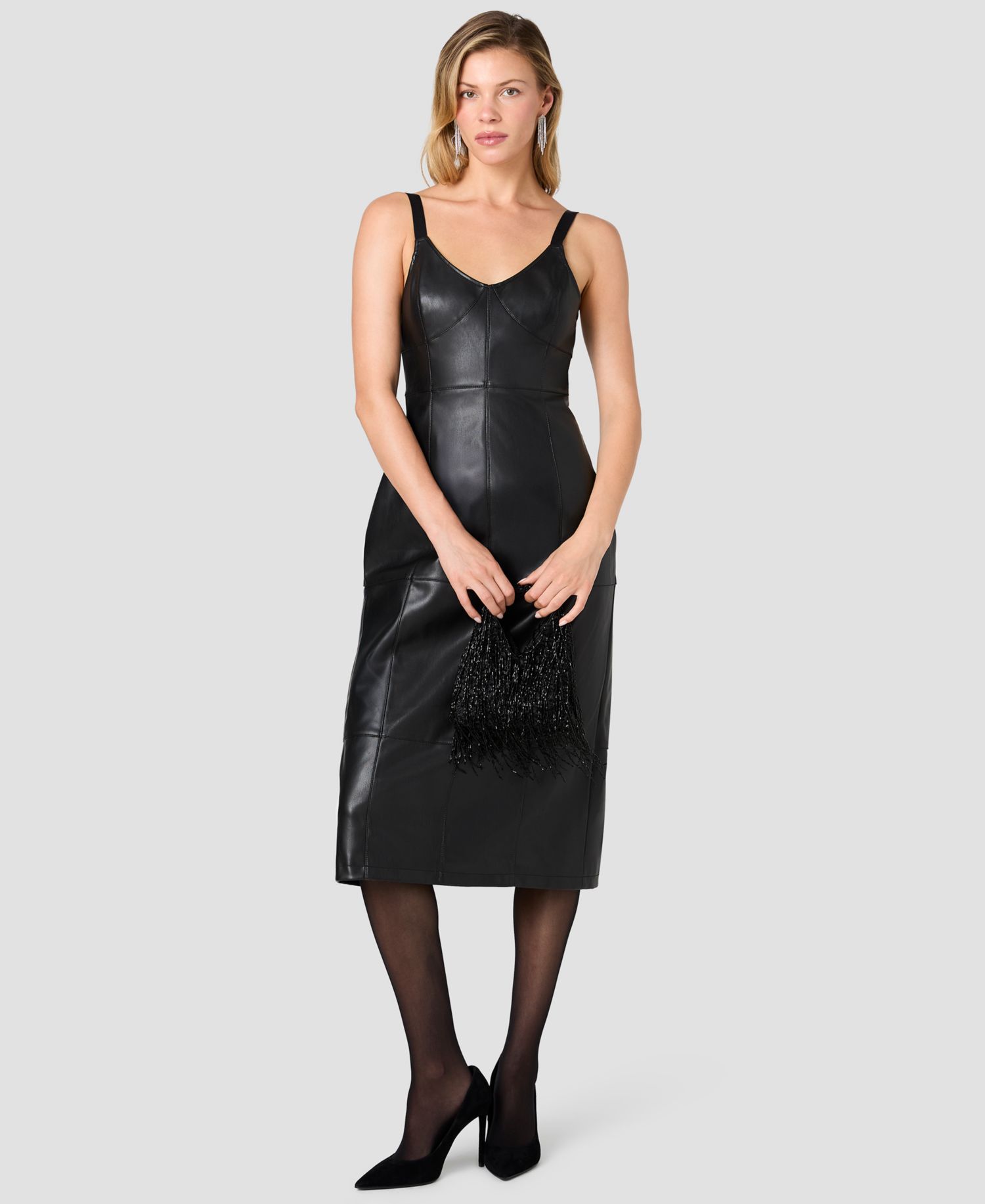 Women's Dessa Faux Leather V-Neck Sleeveless Midi Dress