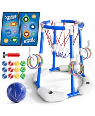 4-in-1 Pool Basketball Hoop Floating Game Rings Sticky Balls Kids Summer Water Sports