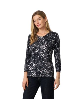 Women's Floral Animal Print 3/4-Sleeve Crewneck Cardigan