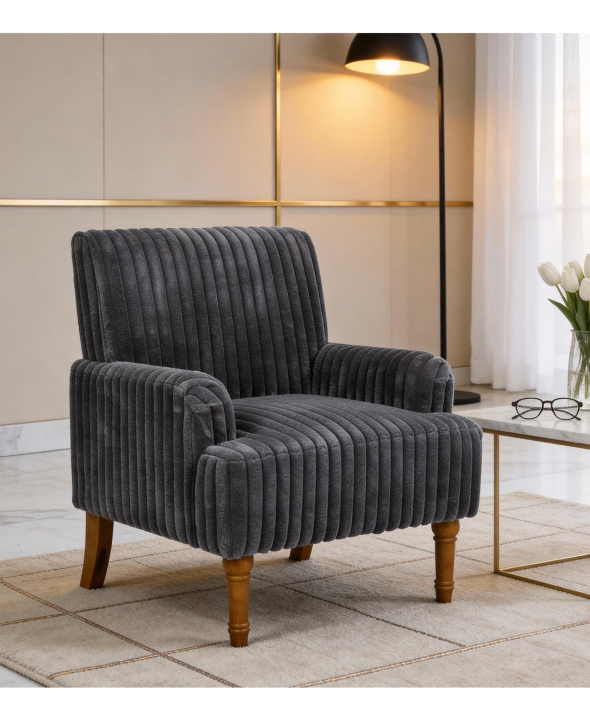 Slickblue Modern Armchair with Solid Wood Legs and Soft Upholstered Seat