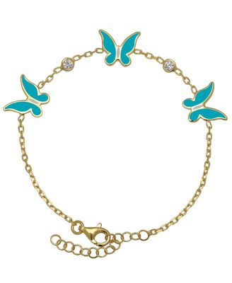 Enamel Butterflies and Cubic Zirconia Bezel Station Chain Link Bracelet in 14K
