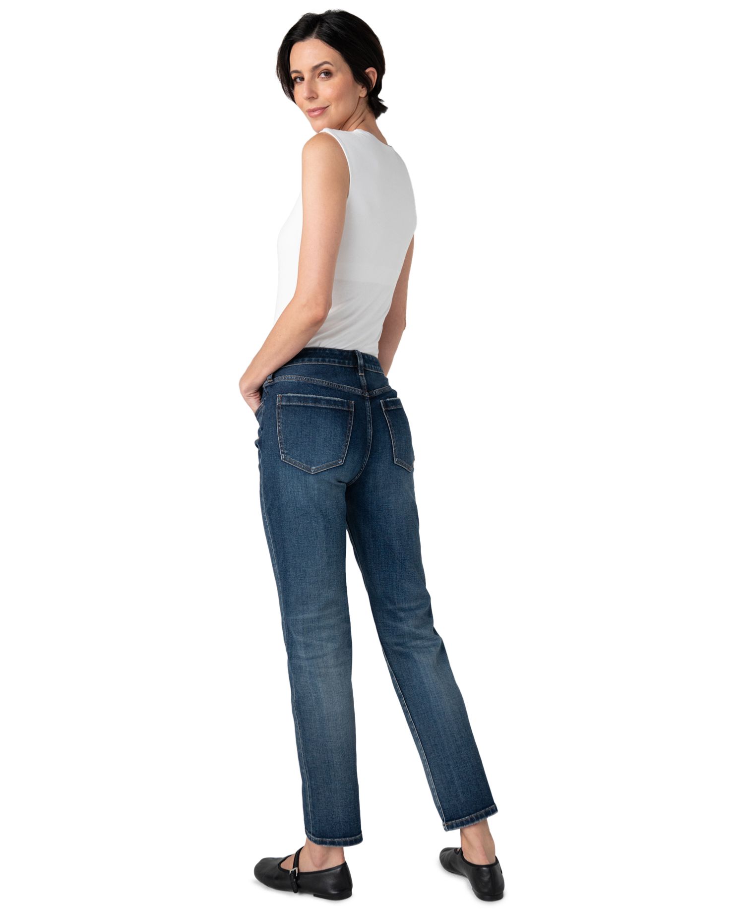 Women's Rowan Slim Straight-Leg Dark Rinse Mid Rise Jeans
