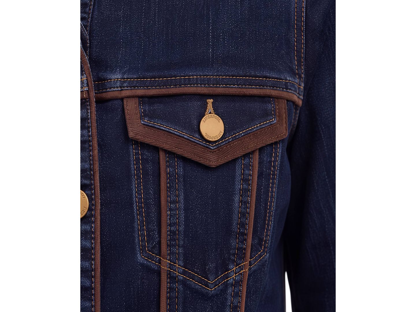 Женская куртка Liverpool Los Angeles Crosshatch Stretch Denim Velvet-Trim Dark-Wash, цвет: Riverwalk — фото 2