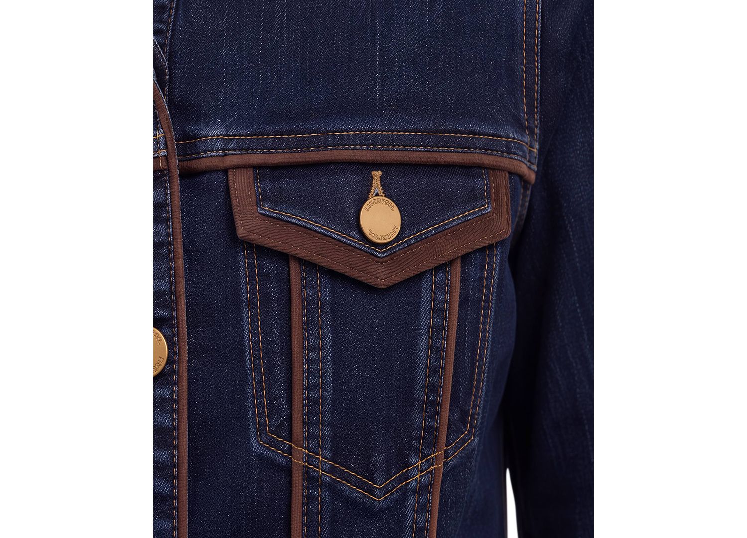 Women's Crosshatch Stretch Denim Velvet-Trim Dark-Wash Jacket