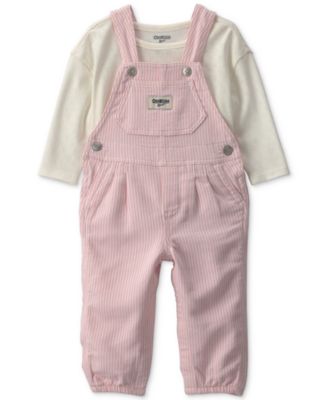 Baby Girls' Long-Sleeve Hickory Twill Top and Overalls Set