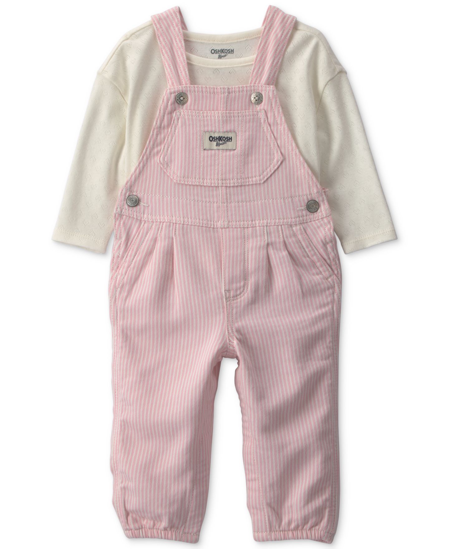 OshKosh B'gosh Комплекты Osh Kosh Baby Girls' Long-Sleeve Hickory Twill Top and Overalls Set, цвет: Розовый / Белый — фото 1