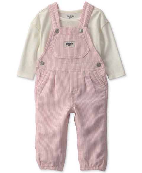 OshKosh B'gosh Комплекты Osh Kosh Baby Girls' Long-Sleeve Hickory Twill Top and Overalls Set, цвет: Розовый / Белый