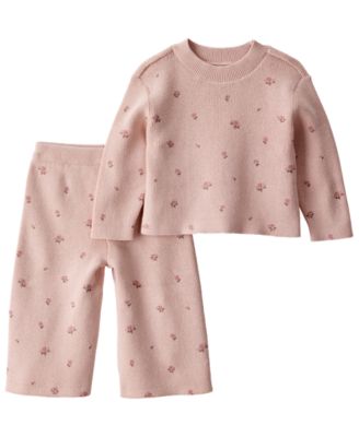 Baby Girls' Long-Sleeve Floral-Print Wide-Leg Top and Pants Set