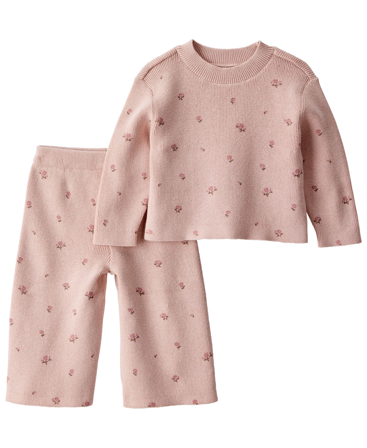 Baby Girls' Long-Sleeve Floral-Print Wide-Leg Top and Pants Set