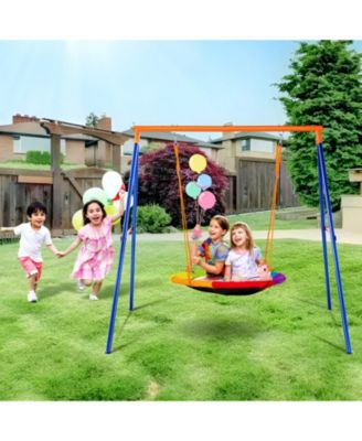 Backyard Swing Set, 40" Saucer with Heavy-Duty A-Frame Metal Stand & Adjustable Rope, 440 Lb. Capacity, Ages 3+