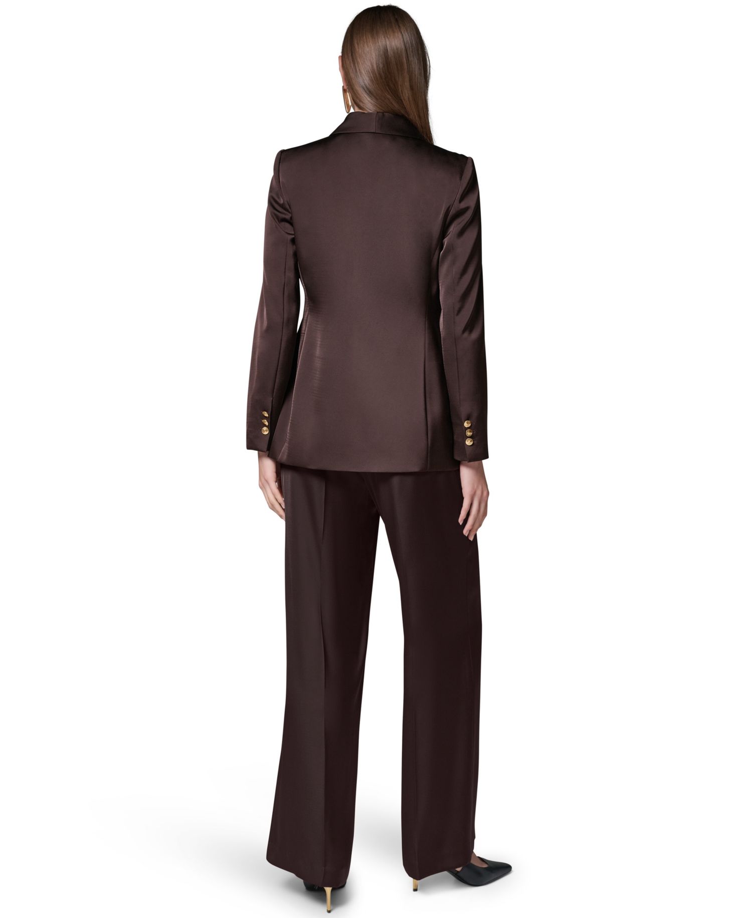 Petite Satin Shawl Lapel Shoulder-Padded Blazer