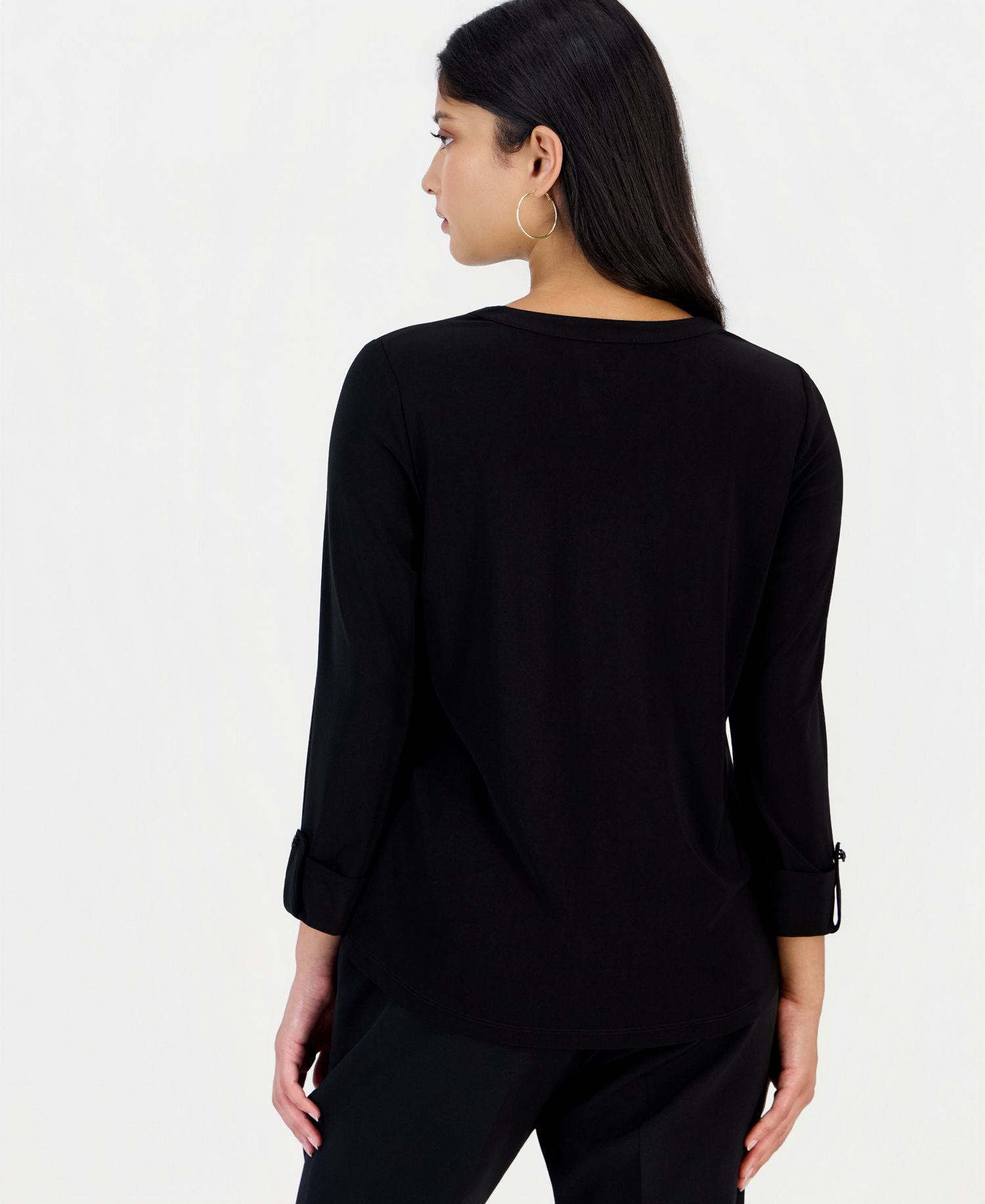 Petite 3/4 Sleeve Scoop Neck Heatset Stone Top