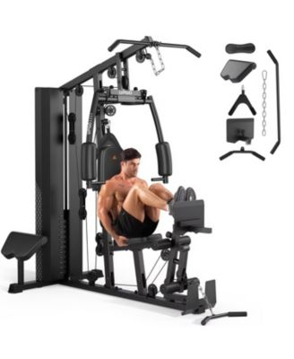 Home Gym Station, Workout Equipment with 154LBS Weight Stack, Leg Press And Preacher Curl Pad